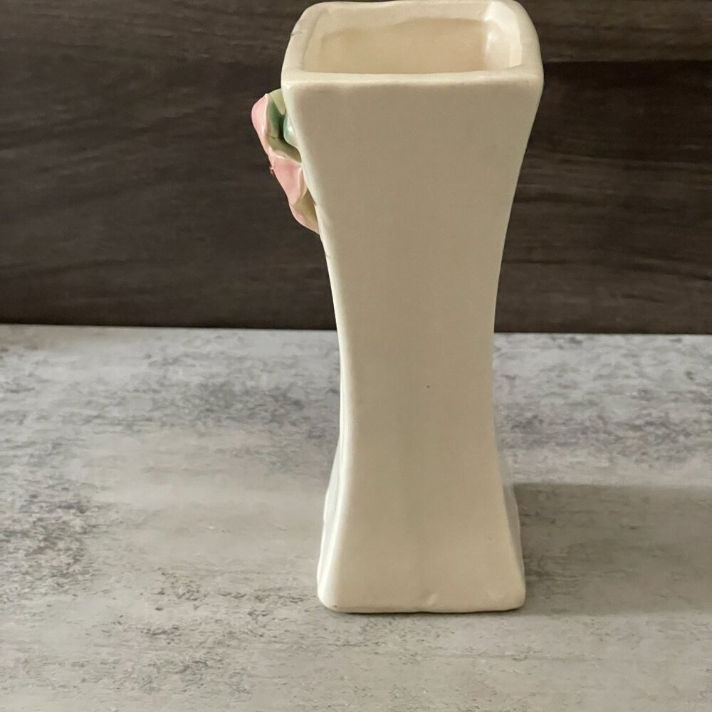 Vintage McCoy 1940s Blossom Time Dimensional Floral Relief Pottery Vase 6.25" H - Picture 4 of 8